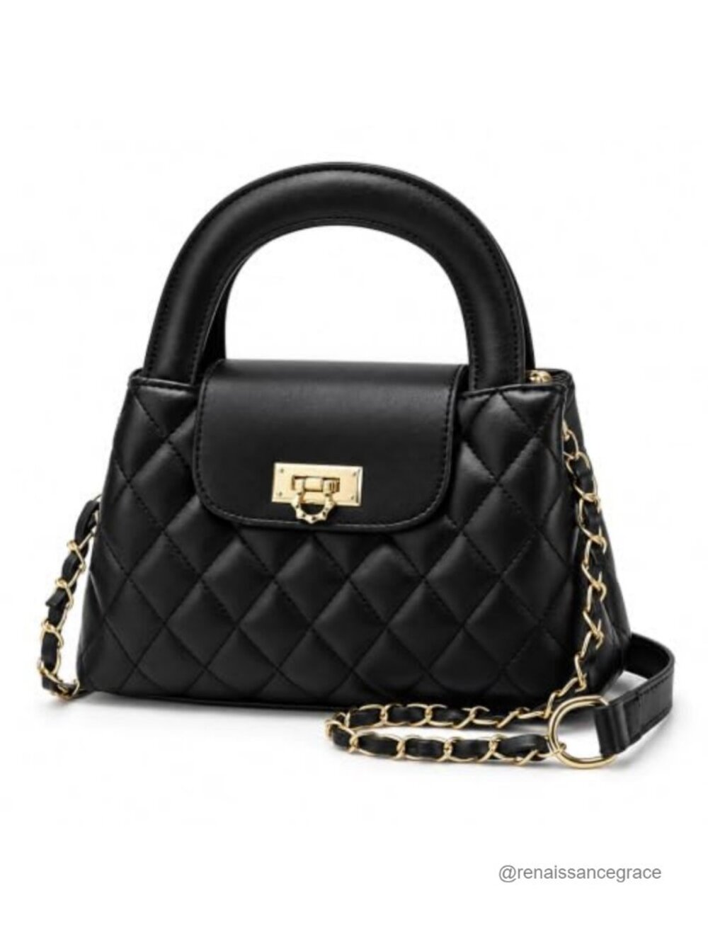 Quilted Faux Leather Crossbody Purse Mini Chain Strap Top Handle